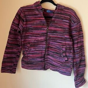 Namaste Purple Pink Black Striped Hooded Full Zip Long Sleeve jacket
